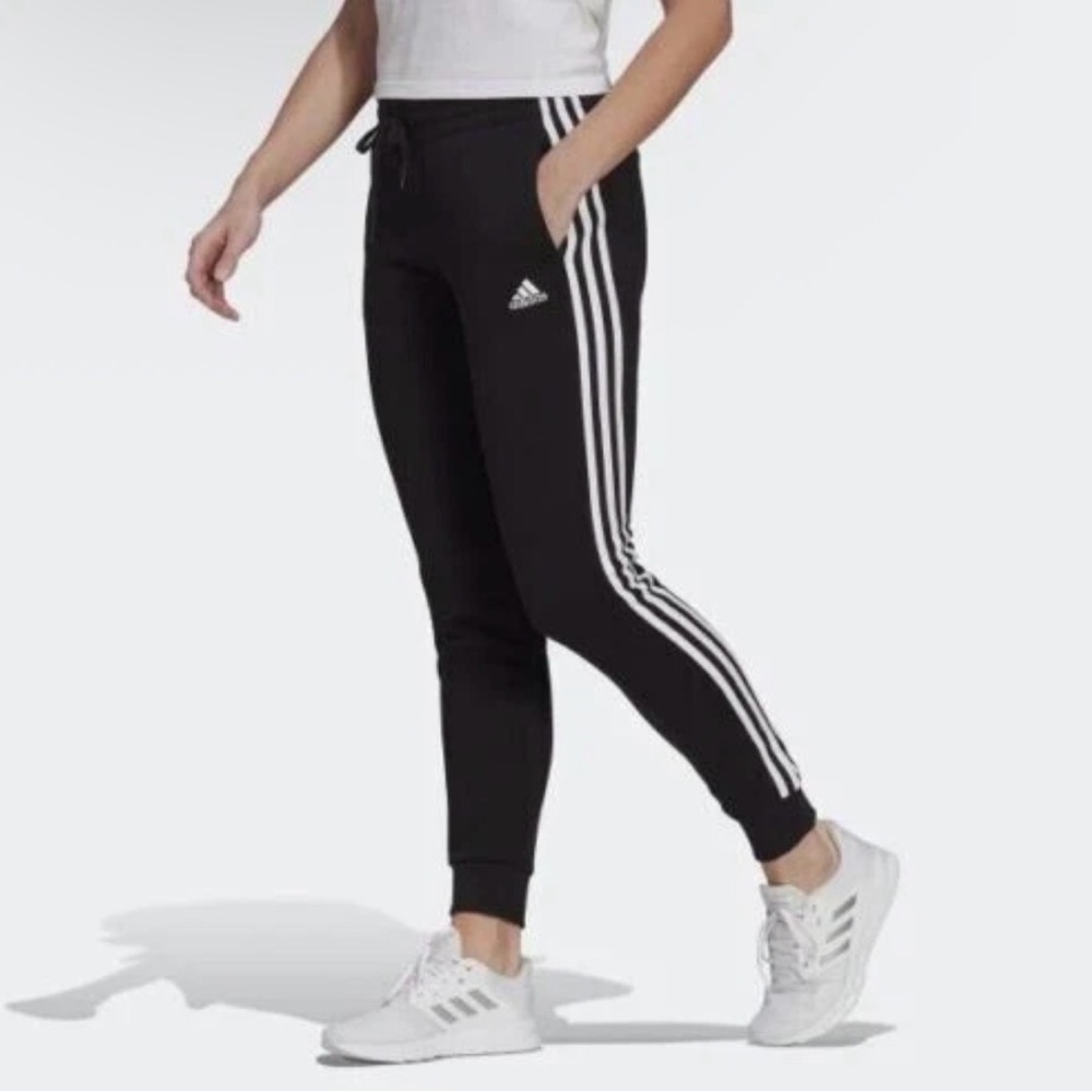 adidas Women’s Black Jogger Pants with White Three-Stripes Size L